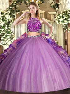 Custom Fit Multi-color Vestidos de Quinceanera Military Ball and Sweet 16 and Quinceanera with Beading and Ruffles High-neck Sleeveless Zipper