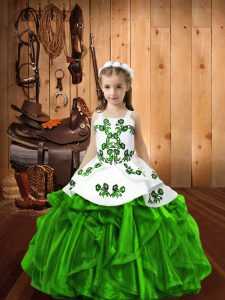 Simple Straps Sleeveless Lace Up Kids Formal Wear Green Organza
