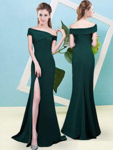 Dark Green Quinceanera Court Dresses Prom and Party and Wedding Party with Ruching Off The Shoulder Sleeveless Zipper