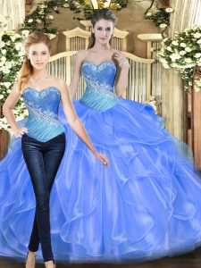 Fashion Sleeveless Lace Up Floor Length Beading and Ruffles Quinceanera Dresses
