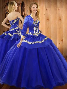 Sleeveless Tulle Floor Length Lace Up Quinceanera Dresses in Blue with Ruffles