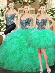 Ball Gowns Vestidos de Quinceanera Turquoise Sweetheart Tulle Sleeveless Floor Length Lace Up