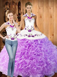 Lilac Halter Top Lace Up Embroidery Sweet 16 Dress Sleeveless