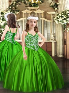 Excellent Green Lace Up Pageant Dress for Girls Beading Sleeveless Floor Length