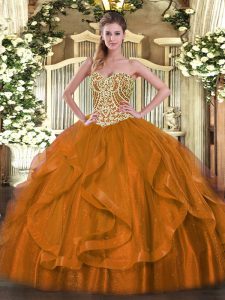 Discount Organza Sleeveless Floor Length Quinceanera Dress and Beading and Ruffles