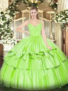 Sleeveless Floor Length Ruffled Layers Zipper Quinceanera Dresses with