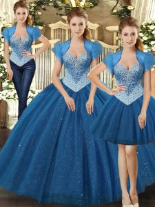 Enchanting Straps Sleeveless Lace Up Vestidos de Quinceanera Teal Tulle