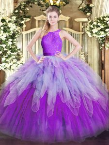 Multi-color Sleeveless Organza Zipper Quinceanera Gown for Military Ball and Sweet 16 and Quinceanera