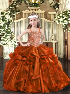 Rust Red Sleeveless Organza Lace Up Little Girls Pageant Dress for Sweet 16 and Quinceanera