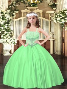 Super Satin Straps Sleeveless Lace Up Beading Little Girls Pageant Gowns in Green