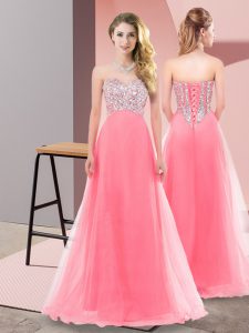 Unique Floor Length Watermelon Red Damas Dress Sweetheart Sleeveless Lace Up