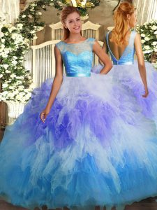 Dynamic Multi-color Quince Ball Gowns Military Ball and Sweet 16 and Quinceanera with Ruffles Scoop Sleeveless Backless