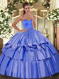 Charming Blue Sweetheart Lace Up Beading and Ruffled Layers 15 Quinceanera Dress Sleeveless