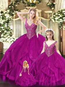 Spectacular Floor Length Ball Gowns Sleeveless Fuchsia Vestidos de Quinceanera Lace Up