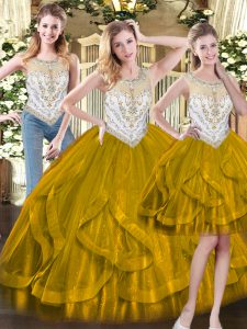 Clearance Ball Gowns Ball Gown Prom Dress Olive Green Scoop Organza Sleeveless Floor Length Zipper