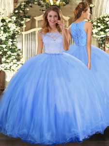 Shining Tulle Sleeveless Floor Length Sweet 16 Quinceanera Dress and Lace