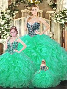Ruffles Vestidos de Quinceanera Green Lace Up Sleeveless Floor Length