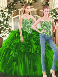 Noble Ball Gowns Quinceanera Dress Dark Green Sweetheart Tulle Sleeveless Floor Length Lace Up