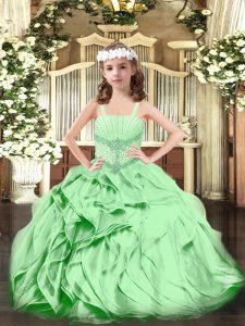 Low Price Green Sleeveless Organza Lace Up Kids Formal Wear for Party and Quinceanera