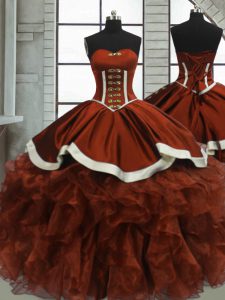 Enchanting Floor Length Lace Up Quinceanera Gowns Rust Red for Sweet 16 and Quinceanera with Beading and Ruffles