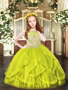 Beading and Ruffles Little Girls Pageant Dress Wholesale Yellow Green Zipper Sleeveless Floor Length