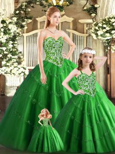 Delicate Green Ball Gowns Beading Quinceanera Dresses Lace Up Tulle Sleeveless Floor Length