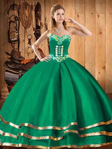 Sleeveless Organza Floor Length Lace Up Sweet 16 Dress in Green with Embroidery