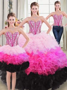 Deluxe Three Pieces Sweet 16 Dresses Multi-color Sweetheart Organza Sleeveless Floor Length Lace Up