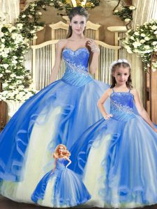 Floor Length Multi-color Vestidos de Quinceanera Tulle Sleeveless Beading and Ruching