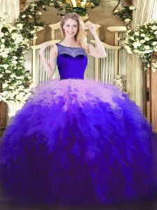 Exceptional Multi-color Zipper Sweet 16 Dresses Beading and Ruffles Sleeveless Floor Length