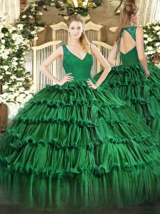 Floor Length Ball Gowns Sleeveless Dark Green Quinceanera Gown Backless