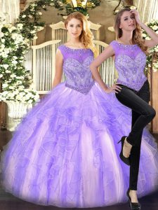 Amazing Lilac Zipper Ball Gown Prom Dress Beading and Ruffles Sleeveless Floor Length
