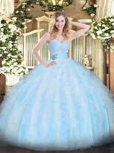 Light Blue Sleeveless Beading and Ruffles Floor Length 15th Birthday Dress