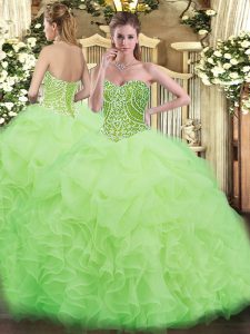 Yellow Green Ball Gowns Beading and Ruffles Sweet 16 Quinceanera Dress Lace Up Organza Sleeveless Floor Length
