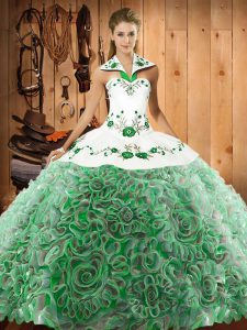 Multi-color Lace Up Sweet 16 Dresses Embroidery Sleeveless Sweep Train