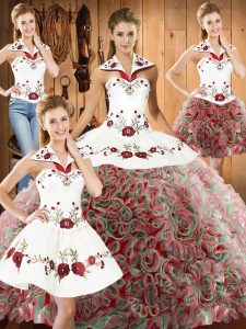 Fitting Sleeveless Sweep Train Embroidery Lace Up Sweet 16 Quinceanera Dress