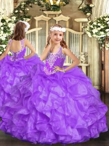 Wonderful Lavender Sleeveless Organza Lace Up High School Pageant Dress for Party and Quinceanera