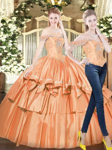 Orange Red Sleeveless Beading and Ruffled Layers Floor Length 15th Birthday Dress