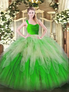 Top Selling Multi-color Zipper Quinceanera Dresses Lace and Ruffles Sleeveless Floor Length
