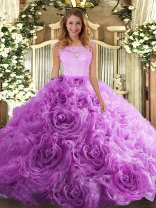 Lilac Fabric With Rolling Flowers Zipper Quinceanera Dresses Sleeveless Floor Length Lace