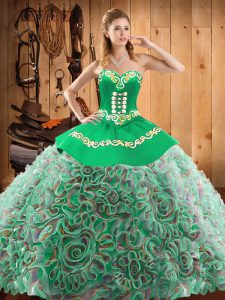 Charming With Train Lace Up Quinceanera Gowns Multi-color for Military Ball and Sweet 16 and Quinceanera with Embroidery Sweep Train