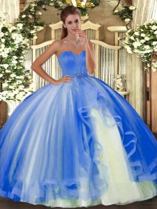 Baby Blue Lace Up Sweet 16 Dress Beading Sleeveless Floor Length