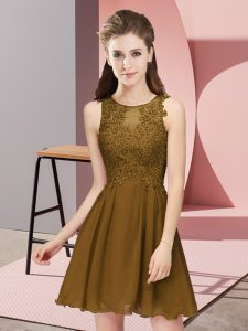 Brown Sleeveless Appliques Mini Length Quinceanera Dama Dress
