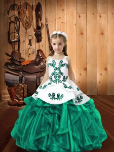 Customized Floor Length Ball Gowns Sleeveless Turquoise Pageant Dress for Teens Lace Up