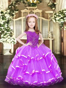 Scoop Sleeveless Zipper Little Girls Pageant Dress Wholesale Lavender Organza