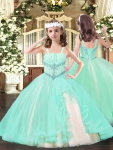 Charming Straps Sleeveless Tulle Kids Pageant Dress Beading Lace Up