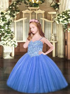 Beautiful Spaghetti Straps Sleeveless Tulle Child Pageant Dress Appliques Lace Up
