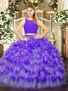 Floor Length Zipper Vestidos de Quinceanera Eggplant Purple for Military Ball and Sweet 16 and Quinceanera with Ruffled Layers