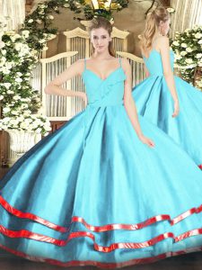 Captivating Aqua Blue Ball Gowns Ruffled Layers 15 Quinceanera Dress Zipper Organza Sleeveless Floor Length