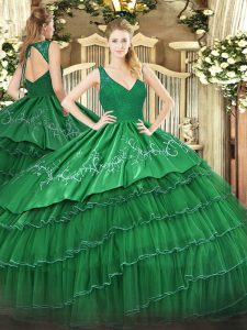 Designer Floor Length Ball Gowns Sleeveless Dark Green Ball Gown Prom Dress Backless
